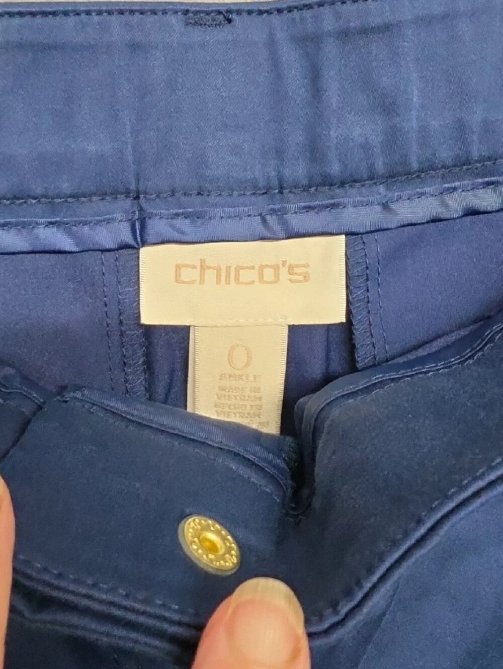 Chico's Navy Luxe Twill Utility Cropped Ankle Pants Sz 0(4-6)
